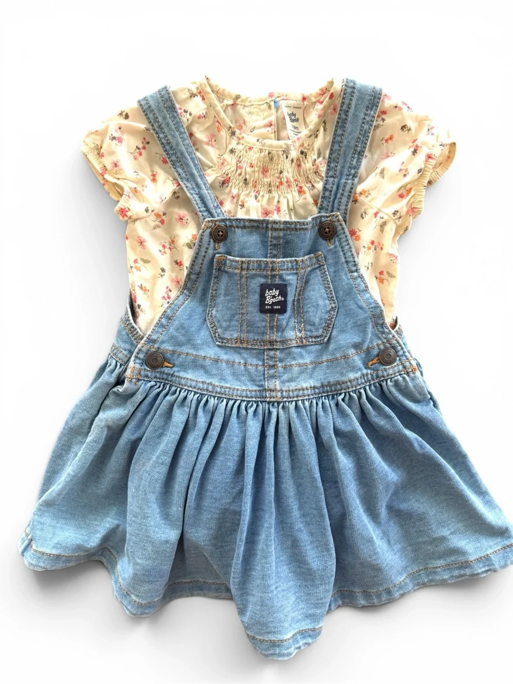 Oshkosh Baby B’gosh Girls 18m Denim Chambray Jumper Dress with Smocked Bodysuit